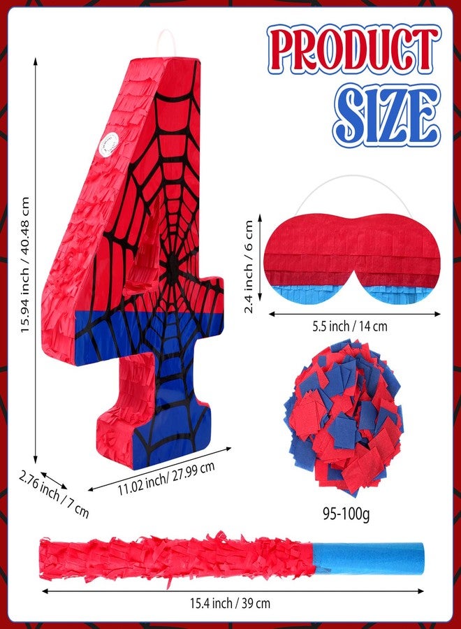 مجموعة بينياتا شبكة العنكبوت رقم 4 من سيمجوينج مع عصابة للعينين، بينياتا صغيرة لتزيين حفلات أعياد الميلاد، مناسبة للاحتفالات المكسيكية، سينكو دي مايو، والذكرى السنوية، هدية، 15.75 × 11 × 2.8 بوصة (أحمر أزرق) - Image 2